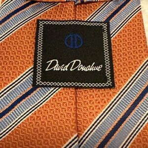 David Donahue Orange and Light Blue Striped Silk Tie